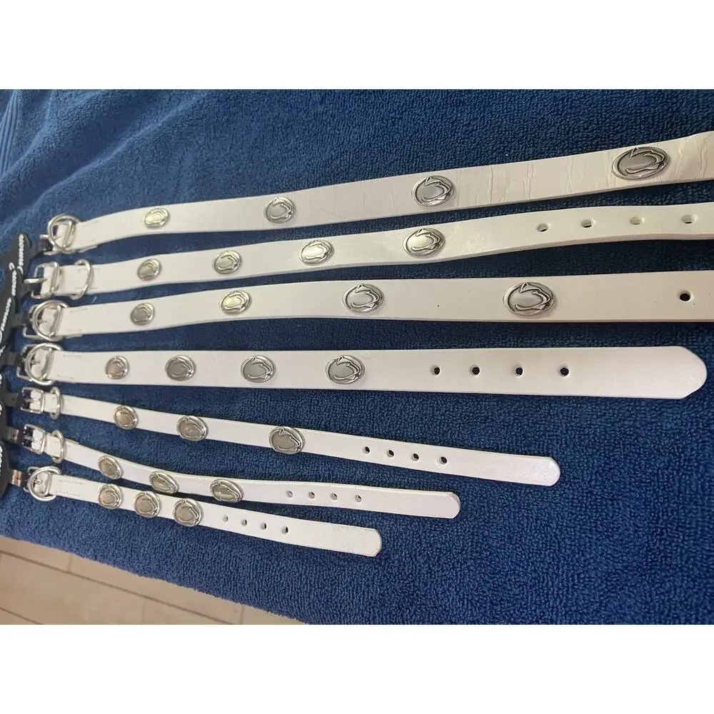 Penn State Nittany Lions White Leather Dog Collar With Conchos Multiple Sizes
